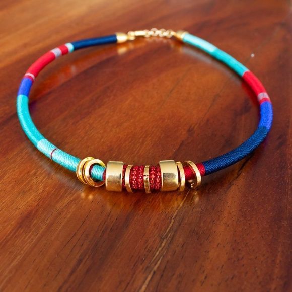 Handmade colorful necklace gold plated new  blue navy red - Picture 1 of 5